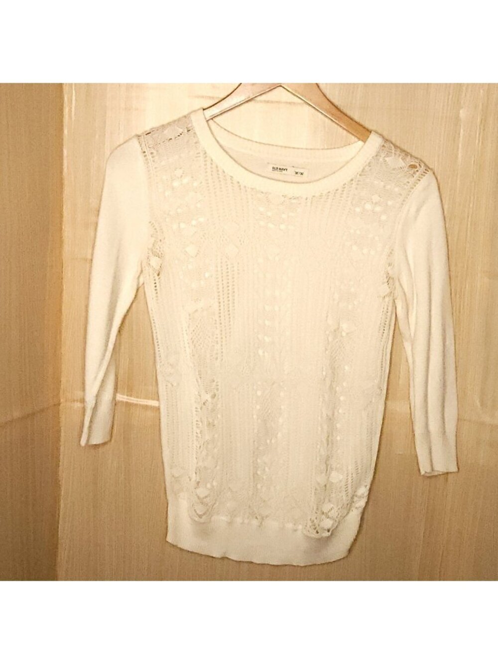 Old Navy Women's Cream Crochet Front Lightweight Sweater Medium